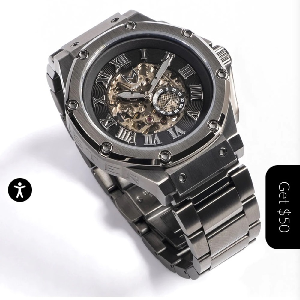 MSTR Meister AM304SS AMBASSADOR TITANIUM GREY AUTOMATIC/BLACK/SS BAND watch